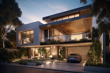 Fototapeta premium Luxury Modern Home with Large Windows and Contemporary Design, Generative AI
