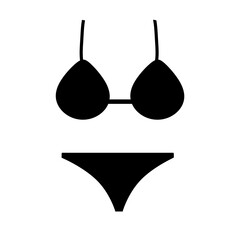 Bikini icon isolated on white background. Illustration of modern swimsuit. Summer vacation icon. Black pictogram