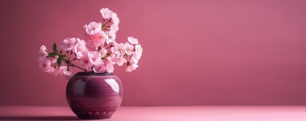 Pinke Kirschblüten vor pinkem Hintergrund, minimalistisch, Generative AI