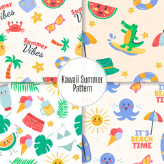 Summer pattern with kawaii animals