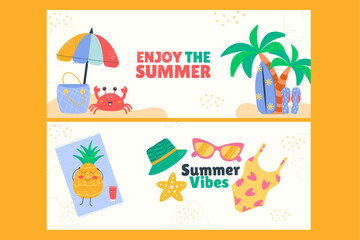 Kawaii summer animal, fruits sale banner