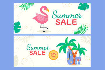 Tropical leaves summer sale banner