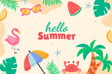 Flat hello summer background doodle style