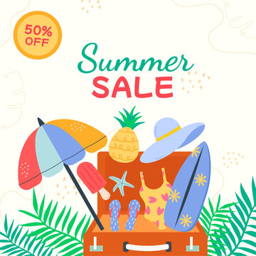 Flat summer sale banner doodle style