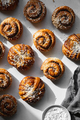  Traditional twisted Swedish cinnamon buns (Kanelbullar) 
