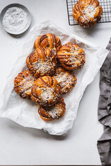  Traditional twisted Swedish cinnamon buns (Kanelbullar) 
