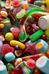 Mixed Colorful Sweets and Assorted Candy Background