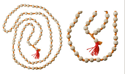 Wooden mala beads used in Hinduism for prayer, isolated on transparent background