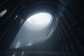 Futuristic architecture hall. Generative AI illustration