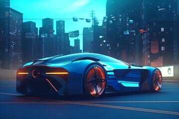 Futuristic Sport Car with City Skyline