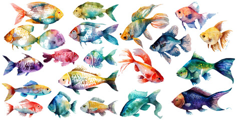 Fototapeta premium Watercolor fish. Fresh organic seafood. Nature drawing - Vector illustration.