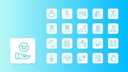 Business icon collection with blue outline style. network, outline, social, person, web, business, collection. Vector illustration