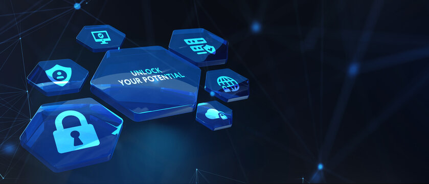 Cyber security data protection business technology privacy concept. 3d illustration. Unlock your potential