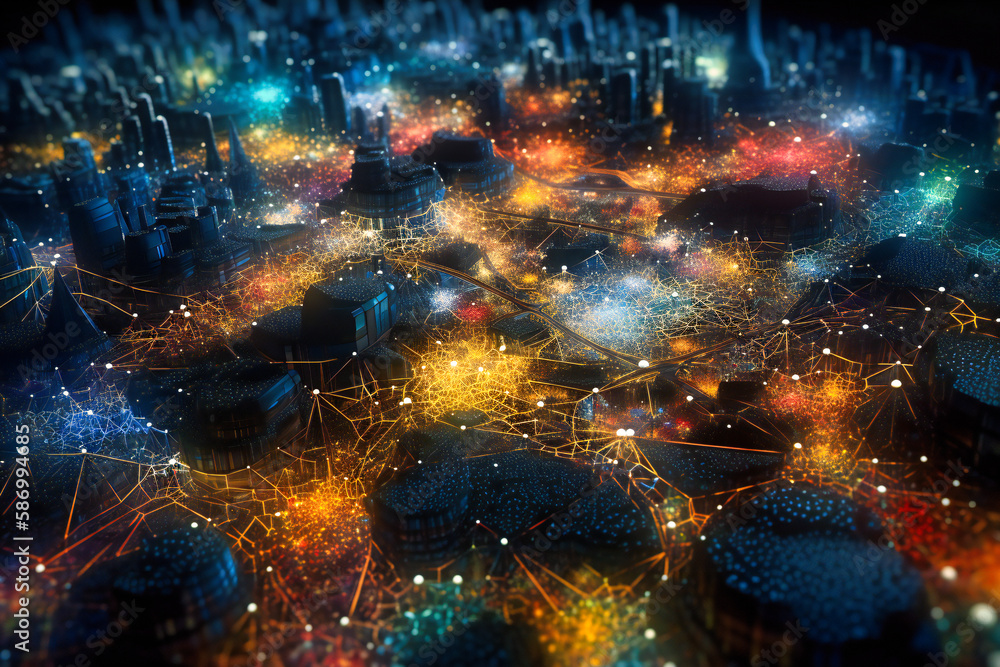 Aufkleber a captivating visualization of digital cyberspace, where particles and network connections coalesce 