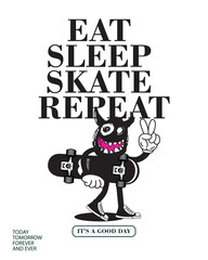 Vector illustration cartoon character skateboarding. Vector design for apparel prints, posters and other uses.