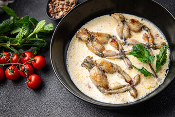 frog legs fried meat cuisine french food meal food snack on the table copy space food background rustic top view