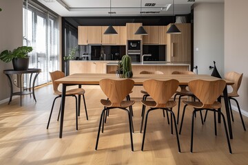 Generative Design Spices Up a Stylish Kitchen: Chairs Arranged at an Apartment Island: Generative AI