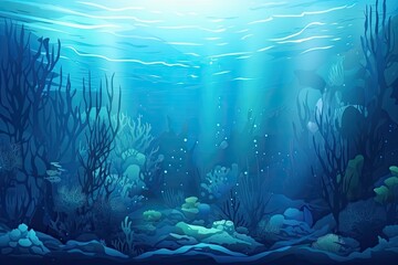 Fototapeta na wymiar Exotic Underwater Ocean Landscape - Enjoy the Deep Blue Nature of Aquatic Reefs: Generative AI