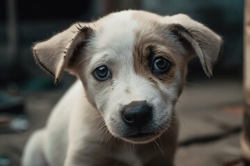 Sad eyes of a recently born puppy on the street. Thailand is experiencing a stray dog population dilemma. Generative AI