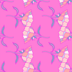 Seamless pattern with flowers and leaves. Abstract floral wallpaper.