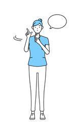 スマホを操作する女性看護師、理学療法士、作業療法士、言語聴覚士、看護助手