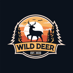 deer wild animal badge vector template. adventure wilderness graphic illustration.
