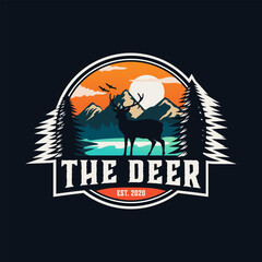 Fototapeta na wymiar deer wild animal badge vector template. adventure wilderness graphic illustration.
