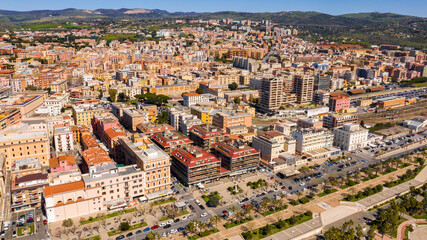 Aerial view of the city of Civitavecchia, near Rome in Italy, and its historic center.