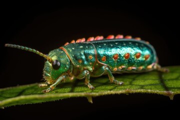 the cassidea beetle's larva. Cassidea chelymorph. Natural background and lighting. Macroscopic photography. Generative AI