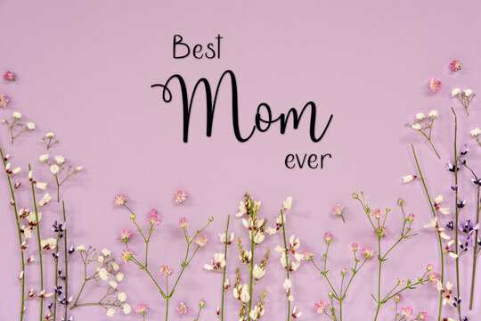 Purple Spring Flower Arrangement, English Text Best Mom Ever