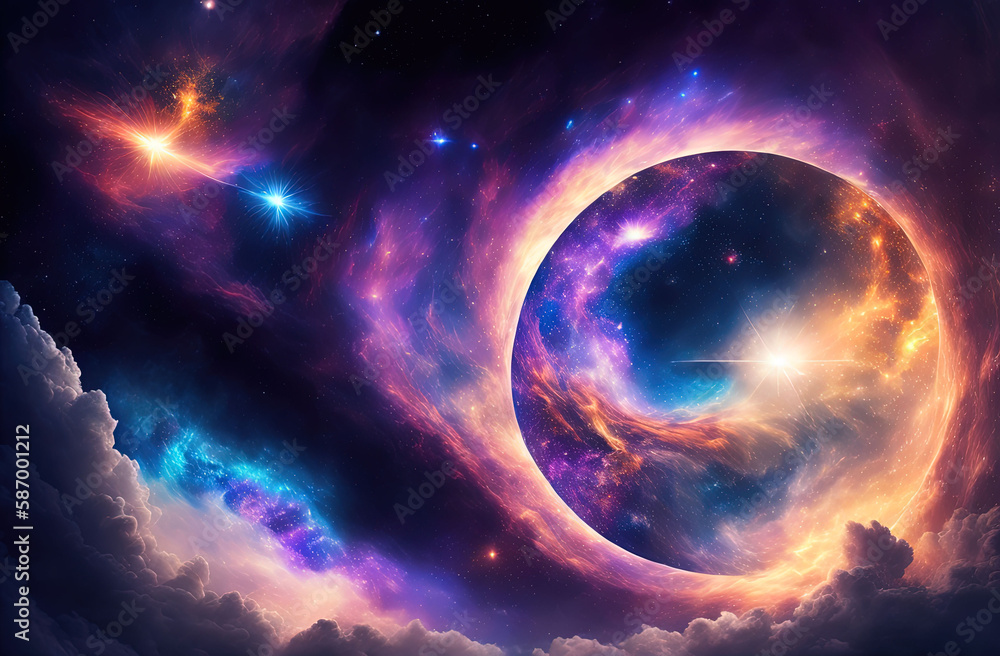 Wall mural an image of a spiral galaxy with stars and clouds