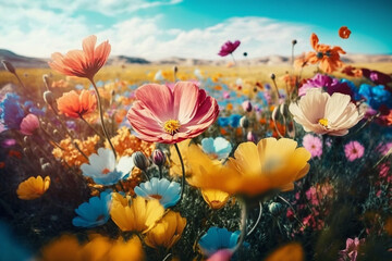 Obraz na płótnie Canvas Spring Flower Meadow Landscape Photography generative ai