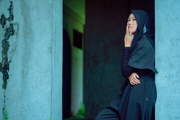 Portrait of a Young Woman with Black Fashion Style