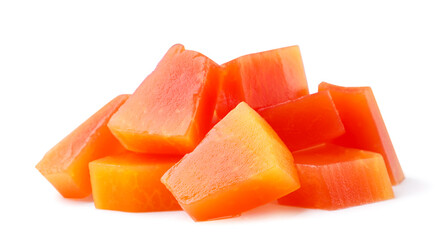 Papaya canned diced on a white background Isolated