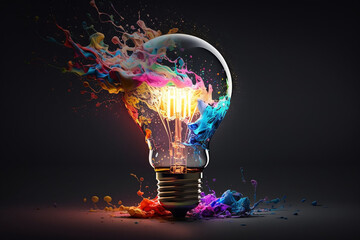 Colorful 3D Idea Bulb Lamp generative ai
