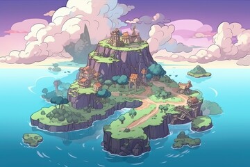 A fantastical world with islands, mythical creatures, and magical landscapes background Generative AI