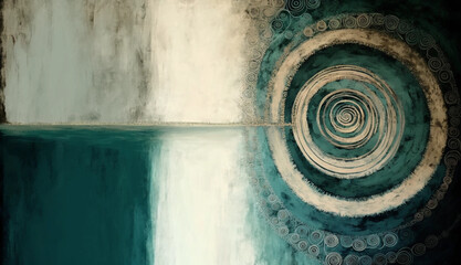 Baal Collection · The Blue Spiral · Mindfulness · Minimalist Illustrrations · Spiral Background · Teal and Beige Color Palette · Zen Decor