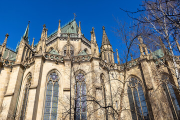 Facade of neo-gothic New Cathedral, Linz, Austria