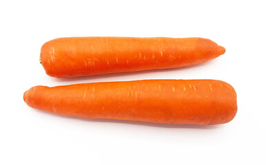 Two carrot isolated on white background with clipping path or make selection. Fresh vegetable, harvest and ingredient for cooking food.