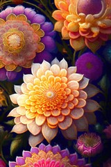 Creative composition of multicolored flowers