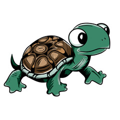 Happy cute turtle walking with smile. Cartoon character design. Flat vector illustration isolated on white background.