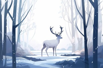 deer in winter forest Generative Ai