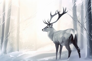 deer in winter forest Generative Ai