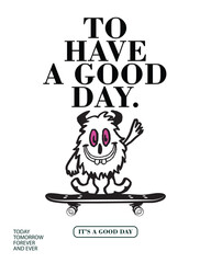 Vector illustration cartoon character skateboarding. Vector design for apparel prints, posters and other uses.