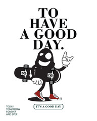 Vector illustration cartoon character skateboarding. Vector design for apparel prints, posters and other uses.