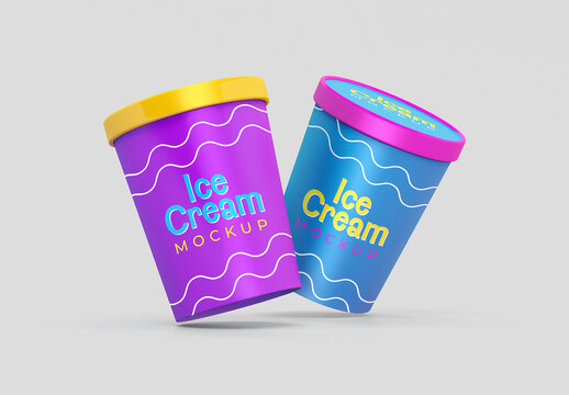Floating Two Ice Cream Jars Mockup