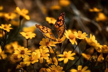 Flowers draw butterflies. a stunning scene. Generative AI