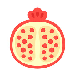 Pomegranate fruit in continuous cartoon vector style. Pomegranate contour with color. Flat isolated illustration.
