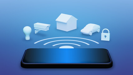 Smart home with smartphone. Internet of things texhnology.wireless connection network. IOT. 3d render