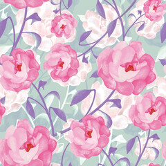 seamless pattern with pink peony 